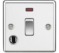 20A Double Pole DP Switch Water Heater Washing Machine 1G 1 Single Gang Wall Mounted Rounded Edge Metal Rocker (Polished Chrome, 20A Switch - Neon & Flex Outlet)