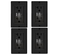 20A USB Outlet with LED Night Light, Electrical Wall Outlet with Type A and Type C USB Charging Ports,Tamper-Resistant Wall Outlets, Wall Plate for Phone Tablet and Cameras Black (4, Black)