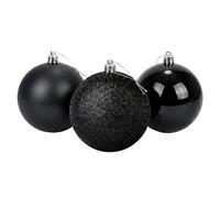 20cm/3Pcs Large Black Baubles PVC Shatterproof Glossy, Matt, Glitter Finish Christmas Balls Ornaments Assorted Set- Festive Xmas Tree Hanging Decorations, Round Ornament for Holiday Home Decor