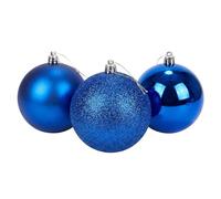 20cm/3Pcs Large Dark Blue Baubles PVC Shatterproof Glossy, Matt, Glitter Finish Christmas Balls Ornaments Assorted Set- Festive Xmas Tree Hanging Decorations, Round Ornament for Holiday Home Decor