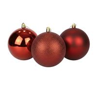 20cm/3Pcs Large Dark Red Baubles PVC Shatterproof Glossy, Matt, Glitter Finish Christmas Balls Ornaments Assorted Set- Festive Xmas Tree Hanging Decorations, Round Ornament for Holiday Home Decor