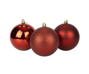 20cm/3Pcs Large Dark Red Baubles PVC Shatterproof Glossy, Matt, Glitter Finish Christmas Balls Ornaments Assorted Set- Festive Xmas Tree Hanging Decorations, Round Ornament for Holiday Home Decor