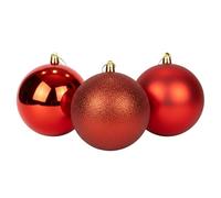20cm/3Pcs Large Red Baubles PVC Shatterproof Glossy, Matt, Glitter Finish Christmas Balls Ornaments Assorted Set- Festive Xmas Tree Hanging Decorations, Round Ornament for Holiday Home Decor