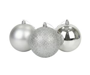 20cm/3Pcs Large Silver Baubles PVC Shatterproof Glossy, Matt, Glitter Finish Christmas Balls Ornaments Assorted Set- Festive Xmas Tree Hanging Decorations, Round Ornament for Holiday Home Decor