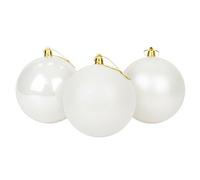 20cm/3Pcs Large White Baubles PVC Shatterproof Glossy, Matt, Glitter Finish Christmas Balls Ornaments Assorted Set- Festive Xmas Tree Hanging Decorations, Round Ornament for Holiday Home Decor