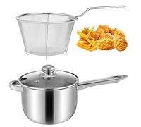 20cm 3pcs Stainless Steel Chip Pan Fryer with Basket & Lid - Deep Fat Frying Pan Set, Mesh Wire Basket, Induction & Gas Hob Compatible, Professional Kitchen Cookware