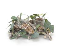 20cm Alpine Sage Double Christmas Tealight Candle Holder | Twin Christmas Garland Tea Light Holder | Christmas Candle Centerpiece