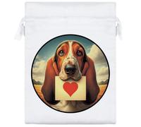 20cm 'Basset Hound Love Note' Satin Drawstring Bag/Pouch (SB00116155)