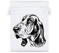 20cm 'Basset Hound Portrait' Satin Drawstring Bag/Pouch (SB00123699)