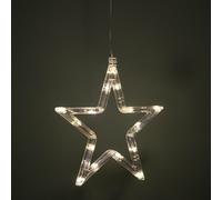 20cm Battery-Operated Light-Up Christmas Star Window Decoration - Warm White LEDs, Suction Cup, 6h On/18h Off Timer