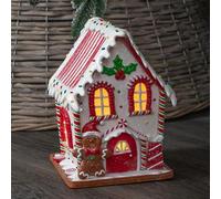20cm Battery Operated Light up Gingerbread Candy Cabin with Warm White LEDs