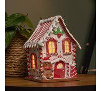 20cm Battery Operated Light up Gingerbread Candy Cabin with Warm White LEDs