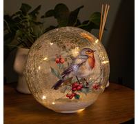 20cm Battery Operated Light up Robin Crackle Glass Ball with 15 Warm White LEDs Samuel Alexander Clear One Size
