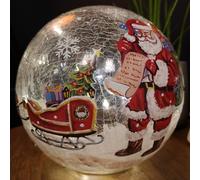 Samuel Alexander 20Cm Battery Operated Warm White Led Crackle Effect Ball Christmas Decoration With Santa