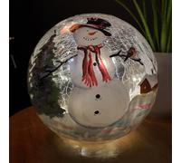 20cm Battery Operated Warm White LED Crackle Effect Ball Christmas Decoration with Snowman Samuel Alexander White One Size