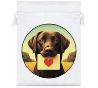 20cm 'Black Labrador Love Note' Satin Drawstring Bag/Pouch (SB00116083)