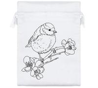 20cm 'Blue Tit on Flowering Branch' Satin Drawstring Bag/Pouch (SB00118251)