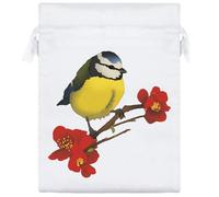 20cm 'Blue Tit on Flowering Branch' Satin Drawstring Bag/Pouch (SB00118279)