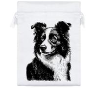20cm 'Border Collie Portrait' Satin Drawstring Bag/Pouch (SB00117759)