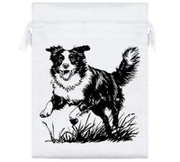 20cm ' Border Collie Running on Grass' Satin Drawstring Bag/Pouch (SB00114719)