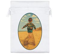 20cm 'Boy on the Beach' Satin Drawstring Bag/Pouch (SB00117643)
