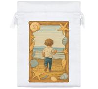 20cm 'Boy on the Beach' Satin Drawstring Bag/Pouch (SB00117743)