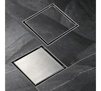 20cm Brushed Shower Drain,Square Shower Drain with 2-in-1 Tile Insert Cover,304 Stainless Steel Invisible Floor Trench Drains with Hair Catcher
