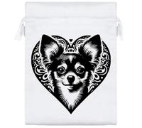 20cm 'Chihuahua Love Heart' Satin Drawstring Bag/Pouch (SB00123539)