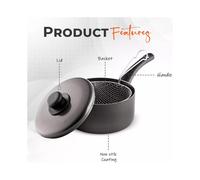 (20cm) Chip Pan with Basket - Non Stick Deep Fryer Chip Pan - Large Durable Pan with Plastic Handles and Lid for Kitchen, Cooking, Potato Chips