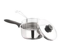 20cm Deep Fat Fryer Chip Pan with Basket | Durable Chip Pan with Plastic Handles and Lid | Perfect for Professional Kitchen Cooking (8" Silver)