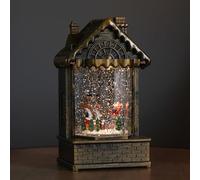 20cm Dual Powered Light up Christmas House Water Spinner with Santa in Sleigh Scene and LEDs