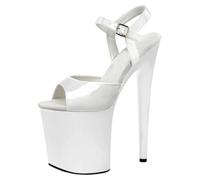 20cm Extreme High Heels Platform Sandals for Women | Plus Size Stripper Heels for Nightclub Performance & Professional Pole Dance,White,4 UK