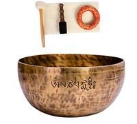 20CM Full Moon Tibetan Meditation Bowl Set Large with Felt Sticks, Cushion, Wooden Mallet
