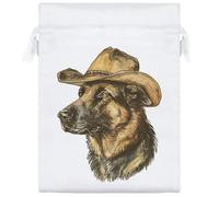 20cm 'German Shepherd Wearing Cowboy Hat' Satin Drawstring Bag/Pouch (SB00123667)