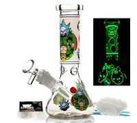 20cm Glow-in-the-Dark Glass Bong - Thick Water Pipe with Ice Catcher, 14.4mm Bowl & Downstem | Portable, Easy Clean, Cartoon Design | Bong Dab Rig, Hookah, Shisha Pipe Alternative (Red bong)
