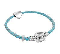 20cm Ladies Womens Medium Leather Starter Charm Bracelet with Silver Heart and Gift Box (Blue)