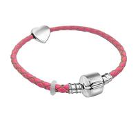 20cm Ladies Womens Medium Leather Starter Charm Bracelet with Silver Heart and Gift Box (Fuchsia)