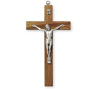 20cm Mahogany Wall Hanging Wood Crucifix Cross Silver Jesus 10591