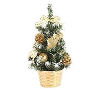 20cm Miniature Mini Christmas Tree Decorations Lightweight Xmas Gifts Ornaments Home Decor Merry Xmas Ornaments Welcome Christmas Pendant for Wall Door Fireplace Decor (Gold, One Size)
