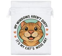 20cm 'My Windows Aren't Dirty It's My Cats Nose Art' Satin Drawstring Bag/Pouch (SB00123551)