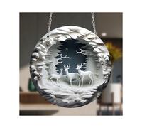 (20cm, NO-3) Cross-border Round Acrylic Christmas Decoration 3D Reindeer Hanging Plaque Holiday Wall Decorations