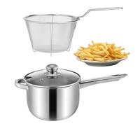 20cm Non Stick Chip Pan with Lid & Wire Basket, Stainless Steel Deep Frying Saucepan, Food Grade Kitchen Cooking Set