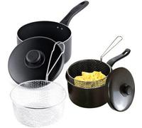 20Cm Non Stick Chip Pan With Strainer Basket - Non Stick With Handles For Easy & Safe Carrying Frying Pot For Chips Cooking Foods