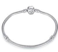 20cm Pandora Compatible Snake Chain Charm Bracelet Love Clasp - Silver Plated Medium Length - Christmas Birthday Gifts Women Mum Daughter