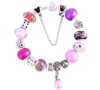 20cm Pink Charm Bracelet Gift Set - Pandora Compatible Silver Plated Snake Chain - Murano Glass & Crystal Charms Safety Chain Pearl Dangle - Christmas Birthday Gifts Girls Teens Mum