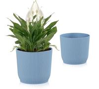 20CM Plastic Plant Pots, Indoor Plant Pots & Outdoor Plant Pots, Durable Year-Round Planters for Gardening, Flowers, Houseplants, Perfect Garden Decor (2 Pack) (Blue)
