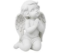 20cm Praying Angel Figurine Ornament - White Resin Kneeling Cherub Statue with Wings - Memorial Grave Decoration or Indoor Shelf Display - Spiritual Home Decor JR1484