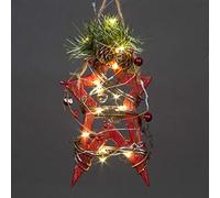 20cm Red Wooden LED Star Hanging Ornament Christmas Holiday Home décor with 15 Warm white LEDs