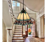 20Cm Retro Art Stained Glass Pendant Hanging Light, Vintage Mini Ceiling Lighting Fixtures, 1-Light,Stained Glass Chandeliers for y Bedroom Living Room Dining Room [Energy Class A ++],14