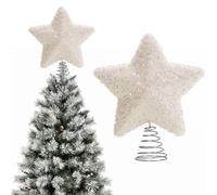 20cm Sparkly Tinsel Christmas Tree Topper Star, Tinsel Tree Top Star Christmas Stars Topper Luxury Xmas Decoration Shiny Christmas Ornament for Xmas Tree Holiday Party Festive Home Decor (White Pink)